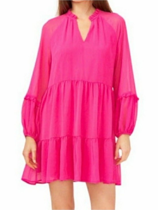 Vince Camuto Dresses & Skirts - Vince Camuto Women's Hot Pink Tiered Long Sleeve Dress